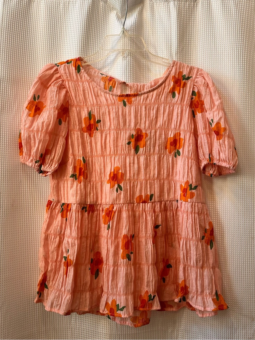 Women’s S - Peach Floral Peplum Top